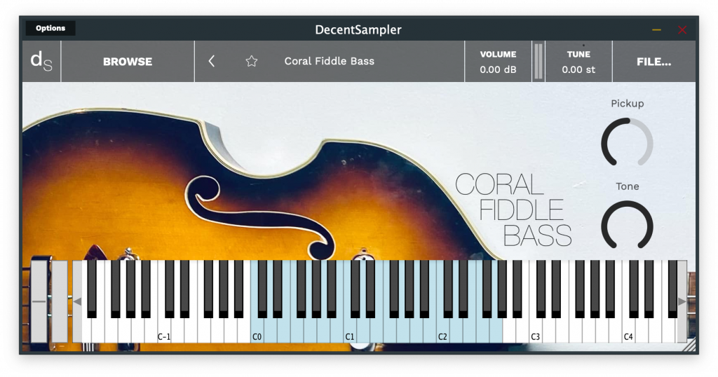 The user interface for the Coral Fiddle Bass